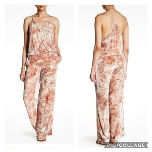 Young Fabulous & Broke Naomi Velvet Pink Tie Dye Wide Leg Junpsuit Size XS
